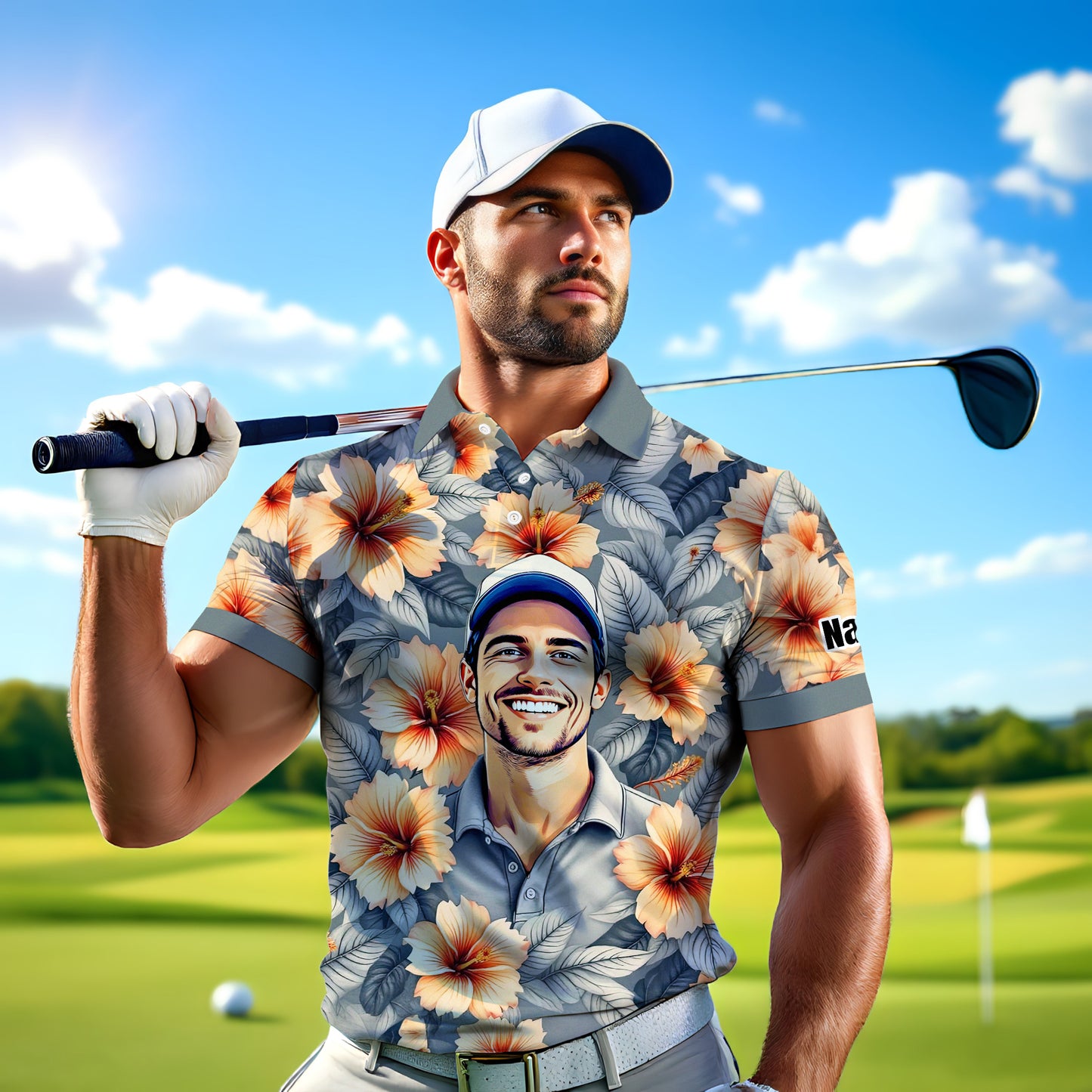 Custom Face Tropical Floral Polo Shirt – Personalized Summer Shirt, Fun Beach Vacation Gift, Unique Tropical Party Outfit Style 7