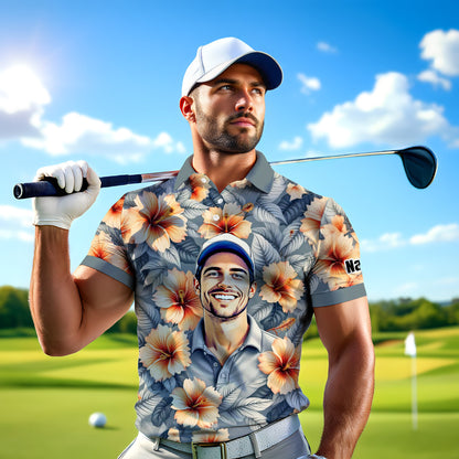 Custom Face Tropical Floral Polo Shirt – Personalized Summer Shirt, Fun Beach Vacation Gift, Unique Tropical Party Outfit Style 7