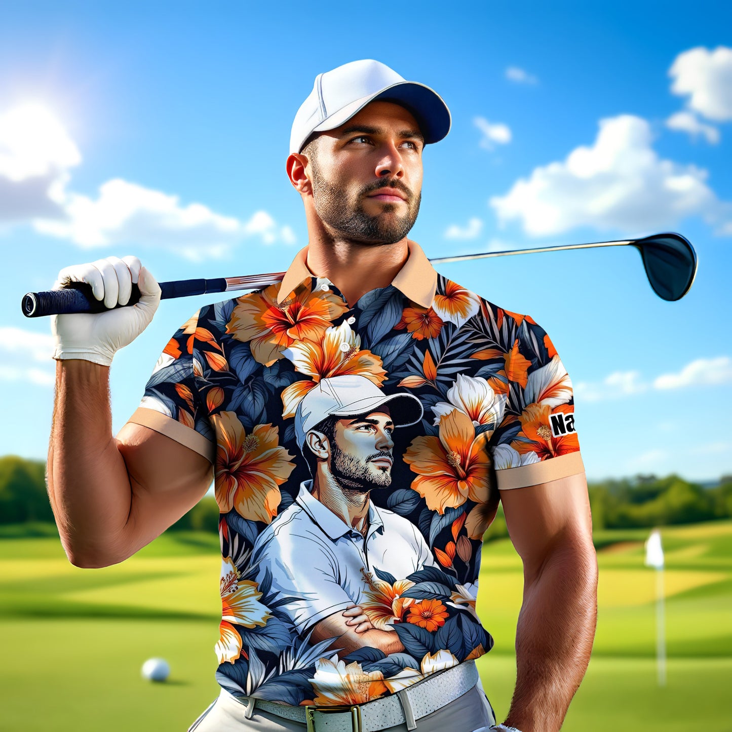 Custom Face Tropical Floral Polo Shirt – Personalized Summer Shirt, Fun Beach Vacation Gift, Unique Tropical Party Outfit Style 3