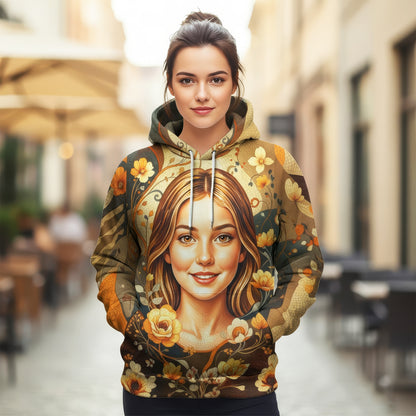 Women’s Custom Face Mosaic Art Hoodie – Personalized Portrait Hoodie from Photo, Artistic Mosaic Style Custom Hoodie Gift for Her Style 3