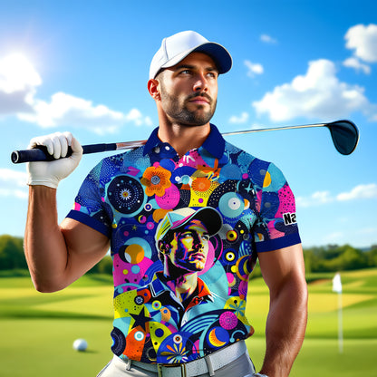 HomyGifts Custom Face Polo Shirt – Personalized Abstract Geometric Art Photo Shirt, Unique Gift for Him & Her