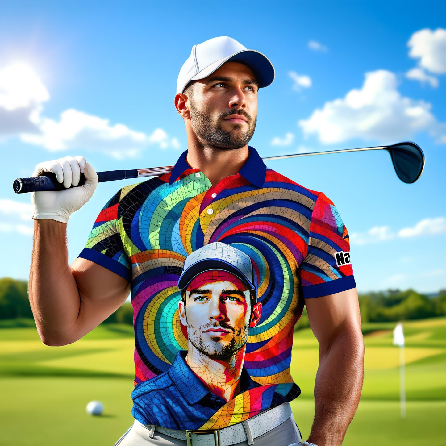 Personalized Mosaic Portrait Polo — Custom Face Mosaic Art Style Shirt Style 13