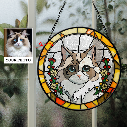Custom Pet Portrait Sun Catcher,Personalized Glass Suncatcher Pet Memorial Gift,Pet Lovers Keepsake, Handcrafted Remembrance Art for Dog Cat