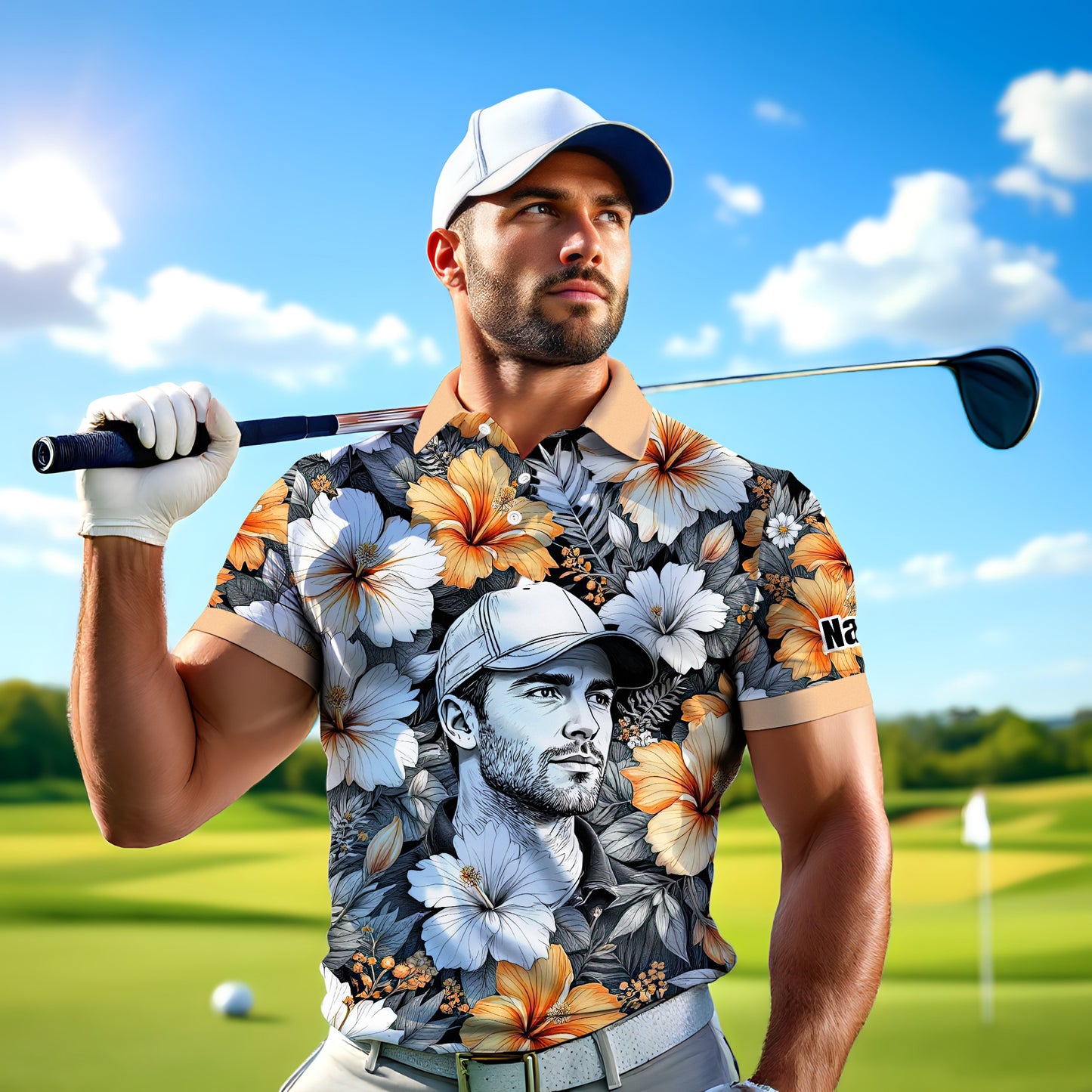 Custom Face Tropical Floral Polo Shirt – Personalized Summer Shirt, Fun Beach Vacation Gift, Unique Tropical Party Outfit Style 2