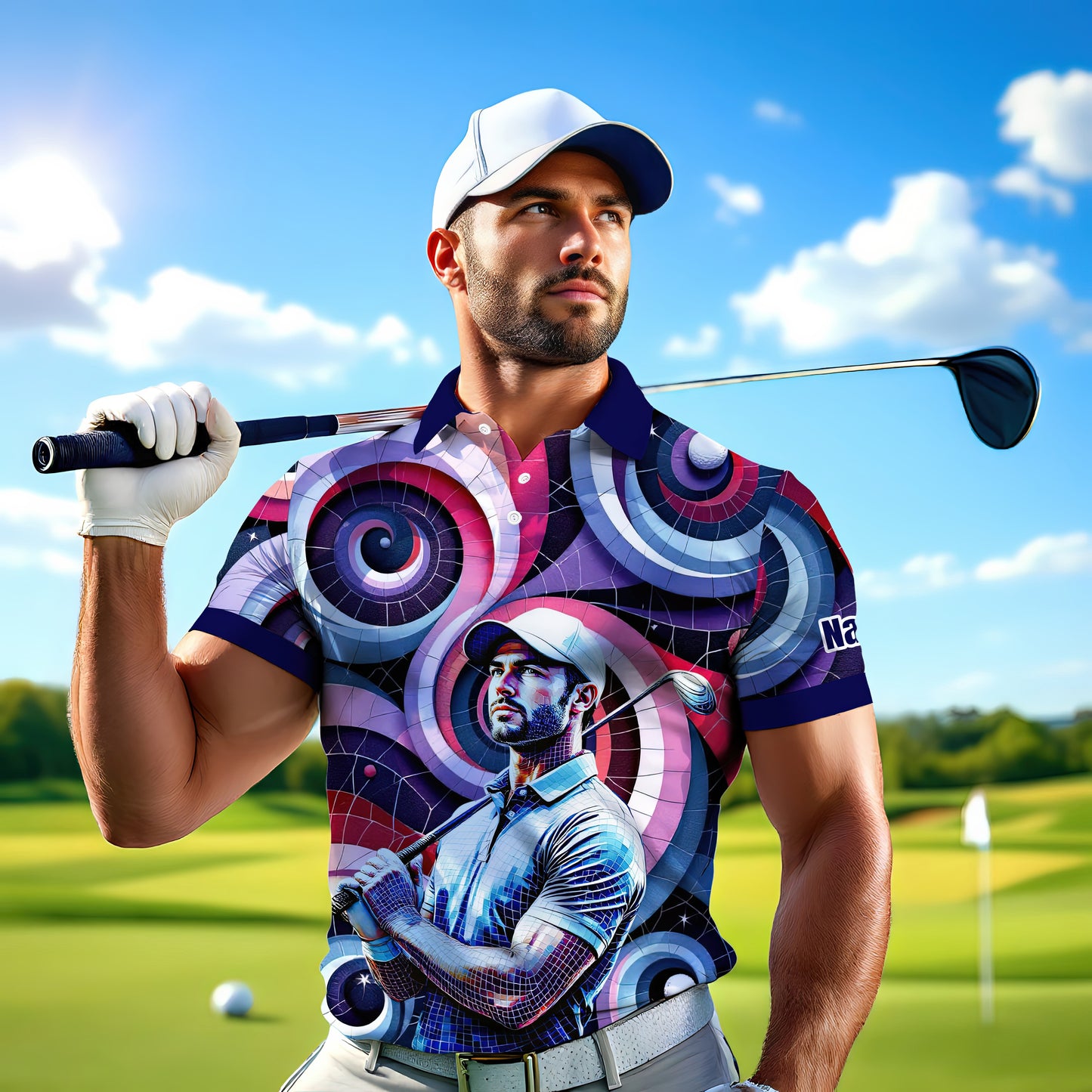 HomyGifts Men's Customized Face Artistic Golf Polo Shirt, Mosaic Art Style, Unique Personalized Golf Polo For Men Style 9