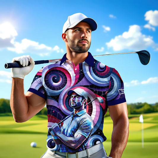 Men's Custom Face Artistic Golf Polo Shirt, Mosaic Art Style, Unique Personalized Golf Polo For Men