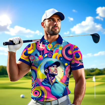 HomyGifts Custom Face Polo Shirt – Personalized Abstract Geometric Art Photo Shirt, Unique Gift for Him & Her