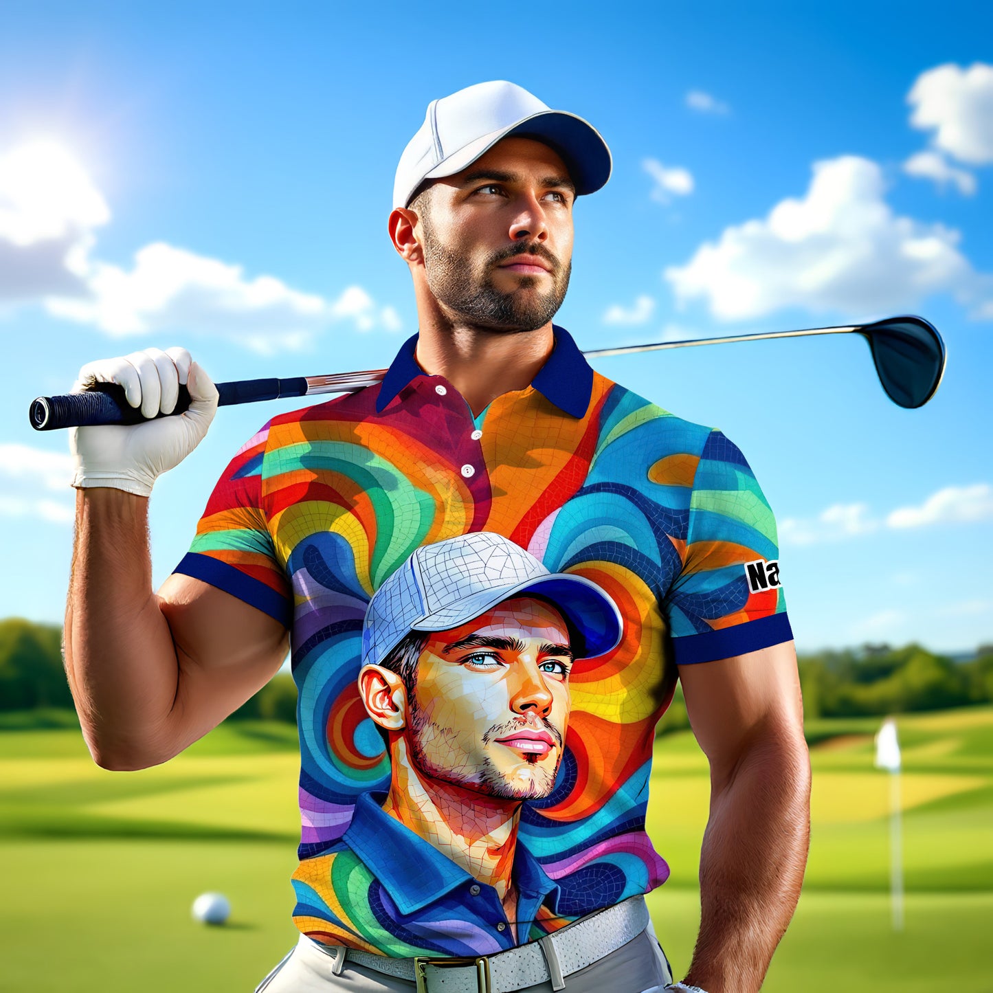 Personalized Mosaic Portrait Polo — Custom Face Mosaic Art Style Shirt Style 14