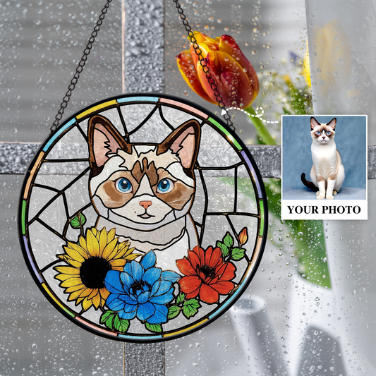 Custom Pet Portrait Sun Catcher,Personalized Glass Suncatcher Pet Memorial Gift,Pet Lovers Keepsake, Handcrafted Remembrance Art for Dog Cat