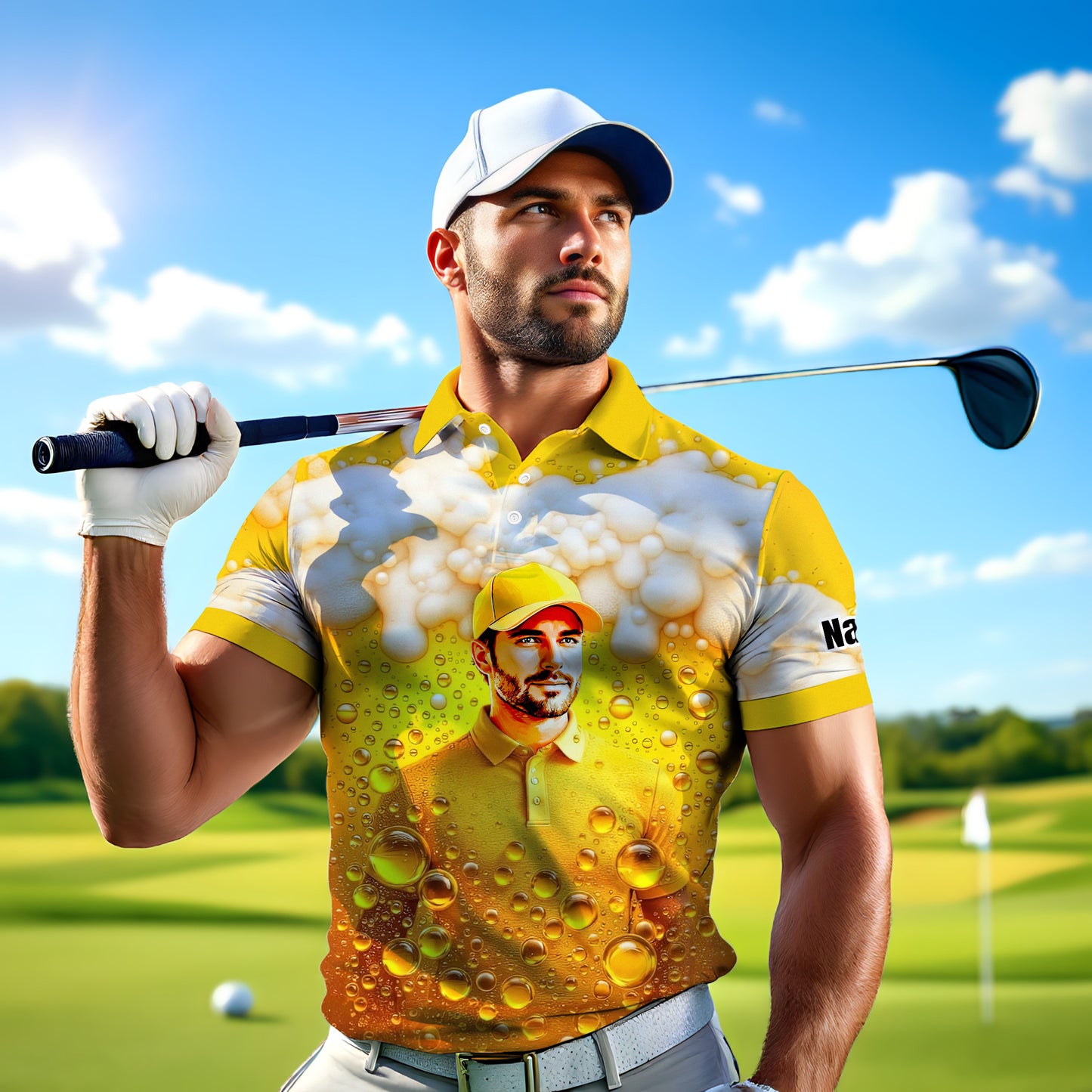 HomyGifts Men's Customized Face Artistic Golf Polo Shirt, Beer pattern Design, Special Gift for Beer & Golf Lovers, Summer Party Outfit, Unique Gift for Men Style 5