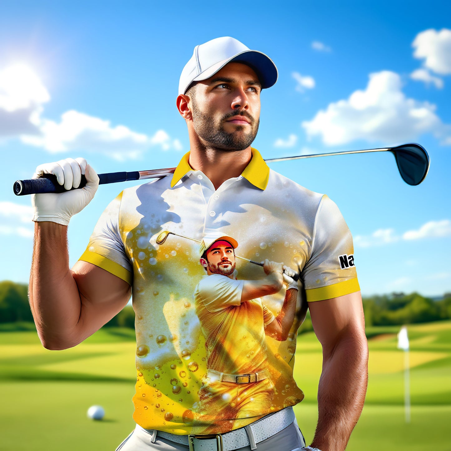 HomyGifts Men's Customized Face Artistic Golf Polo Shirt, Beer pattern Design, Special Gift for Beer & Golf Lovers, Summer Party Outfit, Unique Gift for Men Style 14