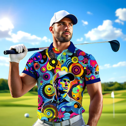 HomyGifts Custom Face Polo Shirt – Personalized Abstract Geometric Art Photo Shirt, Unique Gift for Him & Her