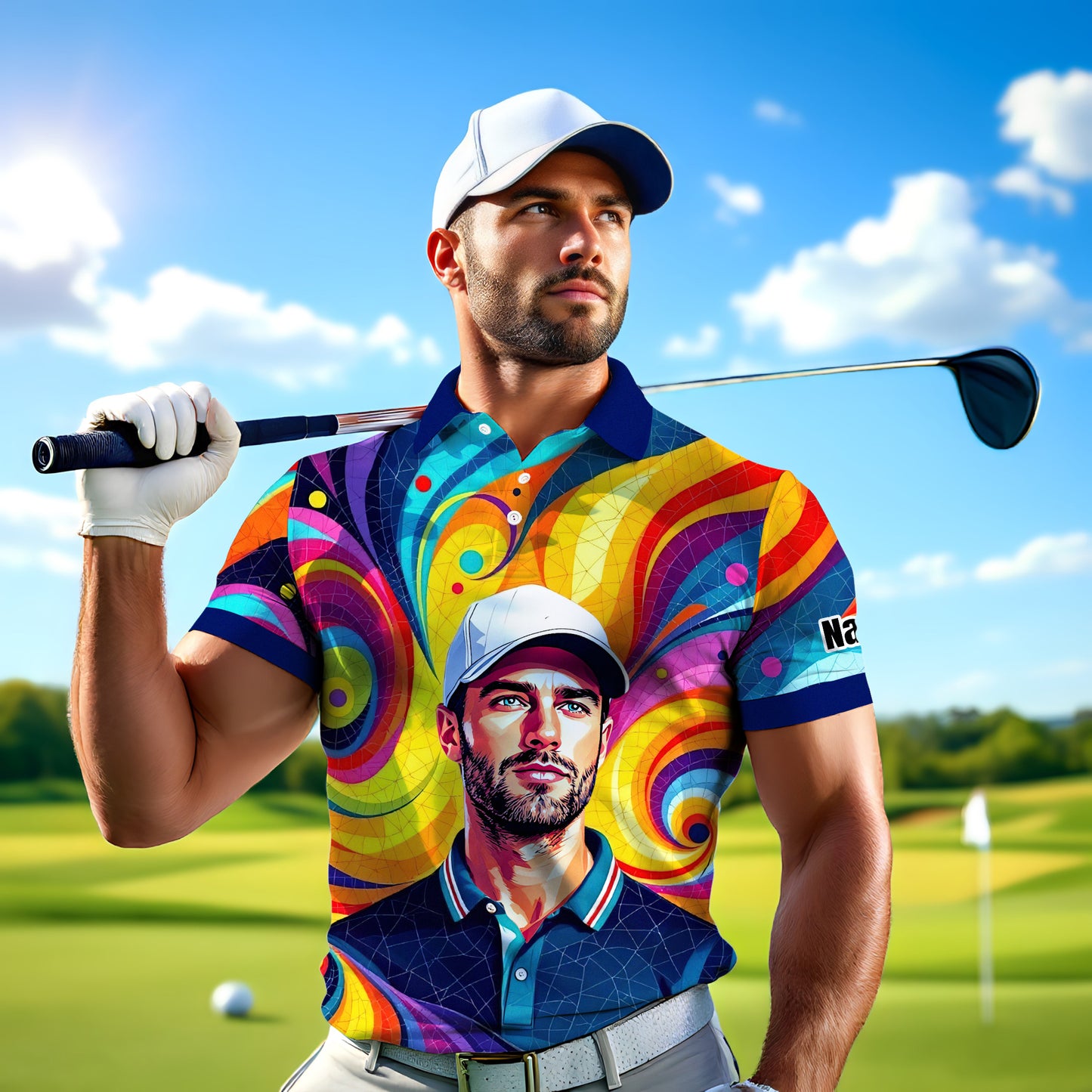 Personalized Mosaic Portrait Polo — Custom Face Mosaic Art Style Shirt Style 18