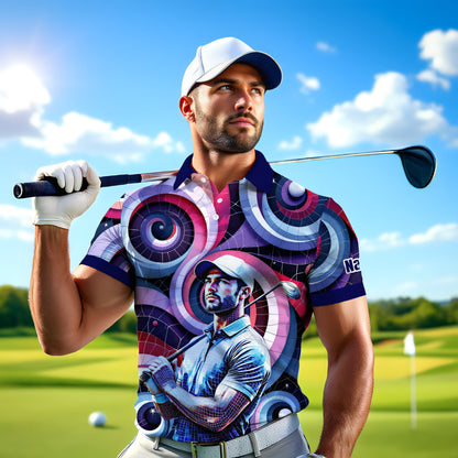 HomyGifts Men's Customized Face Artistic Golf Polo Shirt, Mosaic Art Style, Unique Personalized Golf Polo For Men Style 8