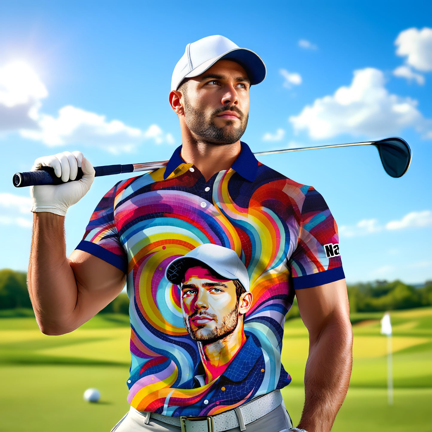 Personalized Mosaic Portrait Polo — Custom Face Mosaic Art Style Shirt Style 6