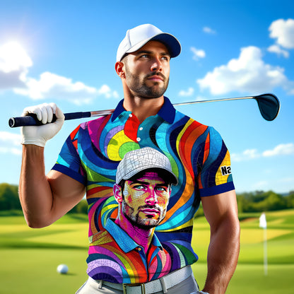 Personalized Mosaic Portrait Polo — Custom Face Mosaic Art Style Shirt Style 15