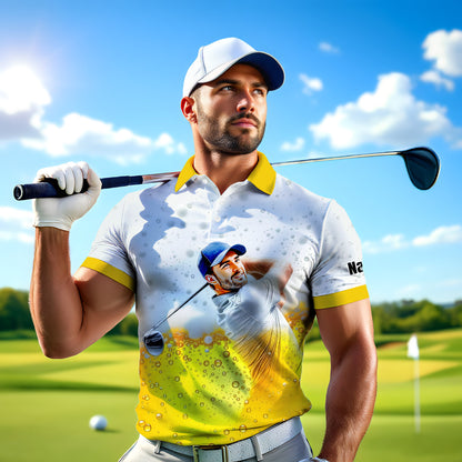 HomyGifts Men's Customized Face Artistic Golf Polo Shirt, Beer pattern Design, Special Gift for Beer & Golf Lovers, Summer Party Outfit, Unique Gift for Men Style 10