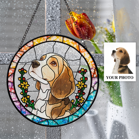 Custom Pet Portrait Sun Catcher,Personalized Glass Suncatcher Pet Memorial Gift,Pet Lovers Keepsake, Handcrafted Remembrance Art for Dog Cat