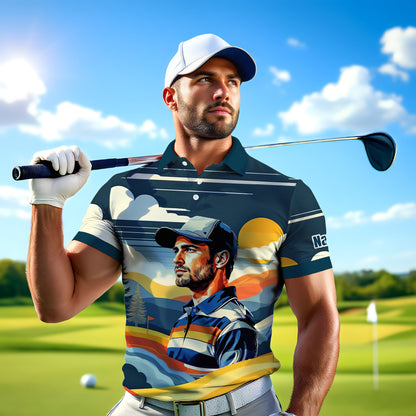 Custom Vintage Americana Golf Polo with Your Face - Retro Personalized Gift for Men Style 5