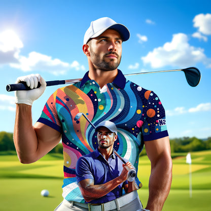 HomyGifts Men's Customized Face Artistic Golf Polo Shirt, Mosaic Art Style, Unique Personalized Golf Polo For Men Style 16