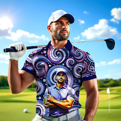 HomyGifts Men's Customized Face Artistic Golf Polo Shirt, Mosaic Art Style, Unique Personalized Golf Polo For Men Style 6