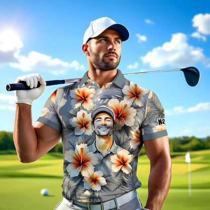 Custom Face Tropical Floral Polo Shirt – Personalized Summer Shirt, Fun Beach Vacation Gift, Unique Tropical Party Outfit Style 8