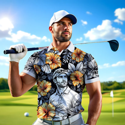 Custom Face Tropical Floral Polo Shirt – Personalized Summer Shirt, Fun Beach Vacation Gift, Unique Tropical Party Outfit Style 4