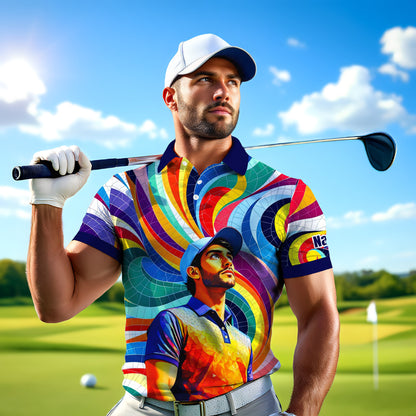 HomyGifts Men's Customized Face Artistic Golf Polo Shirt, Mosaic Art Style, Unique Personalized Golf Polo For Men Style 4