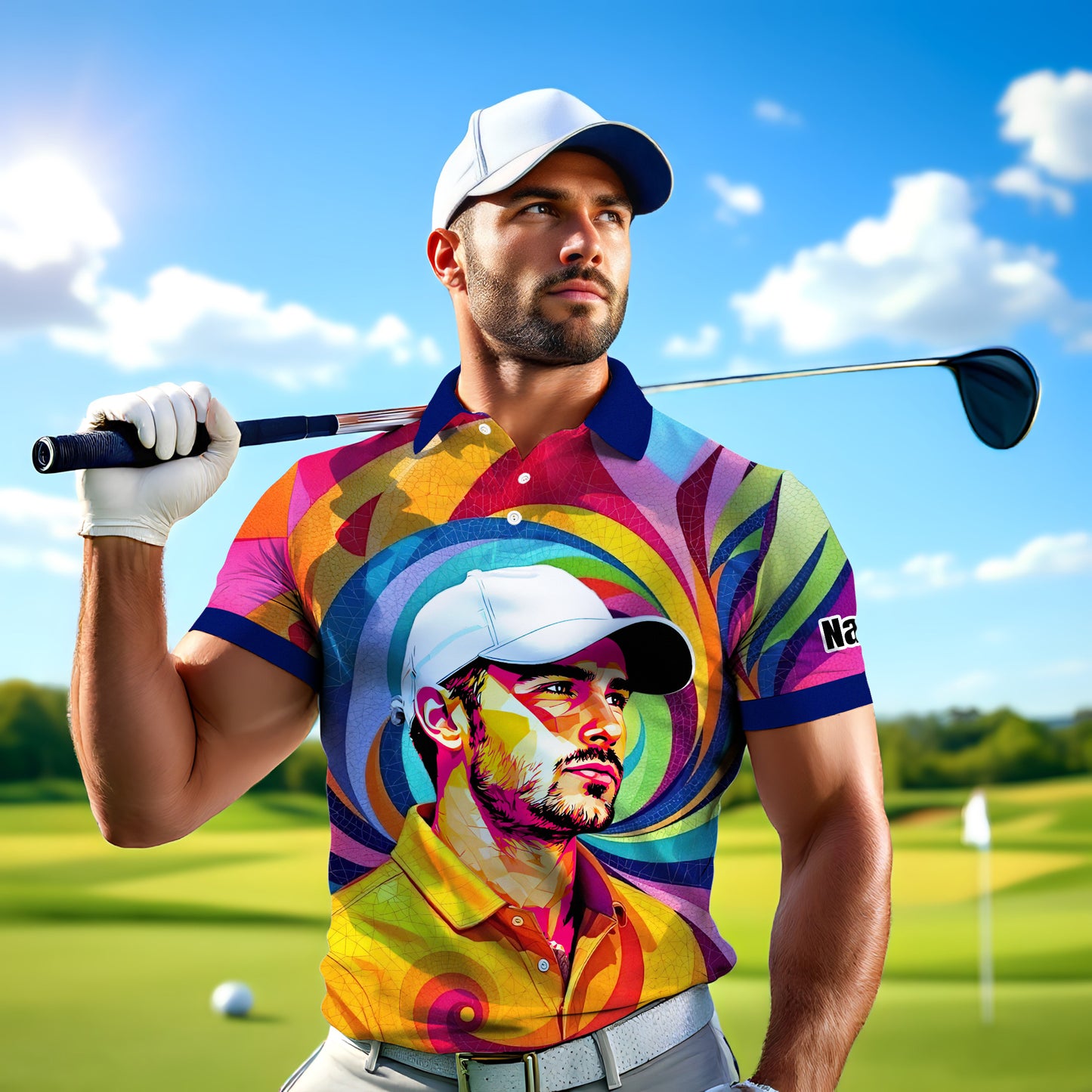 Personalized Mosaic Portrait Polo — Custom Face Mosaic Art Style Shirt Style 16