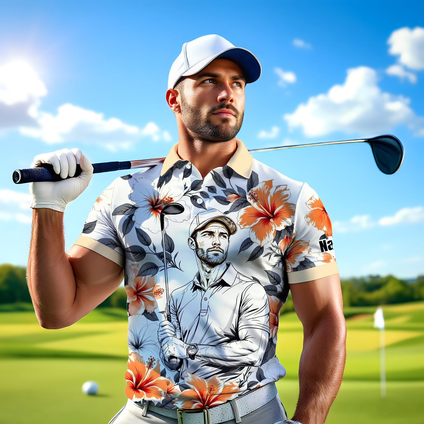 Custom Face Tropical Floral Polo Shirt – Personalized Summer Shirt, Fun Beach Vacation Gift, Unique Tropical Party Outfit Style 6