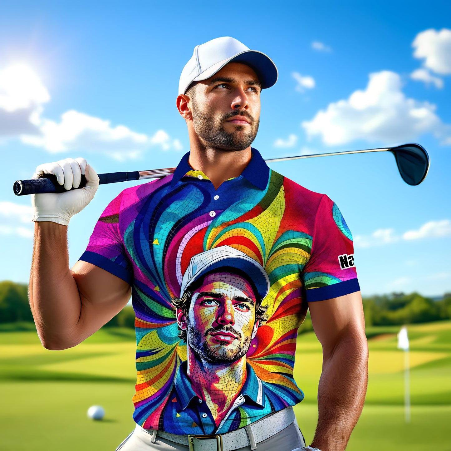 Personalized Mosaic Portrait Polo — Custom Face Mosaic Art Style Shirt Style 8