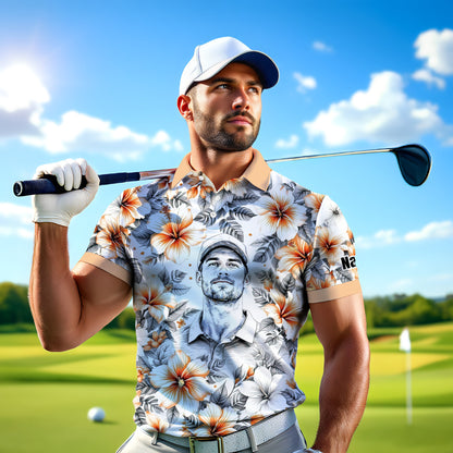 Custom Face Tropical Floral Polo Shirt – Personalized Summer Shirt, Fun Beach Vacation Gift, Unique Tropical Party Outfit Style 1