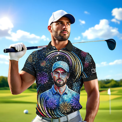 Custom Face Golf Polo Shirt – New Year Fireworks Edition | Personalized Golf Polo | Unique Holiday Gift for Him 2025 Style 8