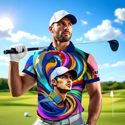 Personalized Mosaic Portrait Polo — Custom Face Mosaic Art Style Shirt Style 1