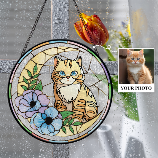Custom Pet Portrait Sun Catcher,Personalized Glass Suncatcher Pet Memorial Gift,Pet Lovers Keepsake, Handcrafted Remembrance Art for Dog Cat