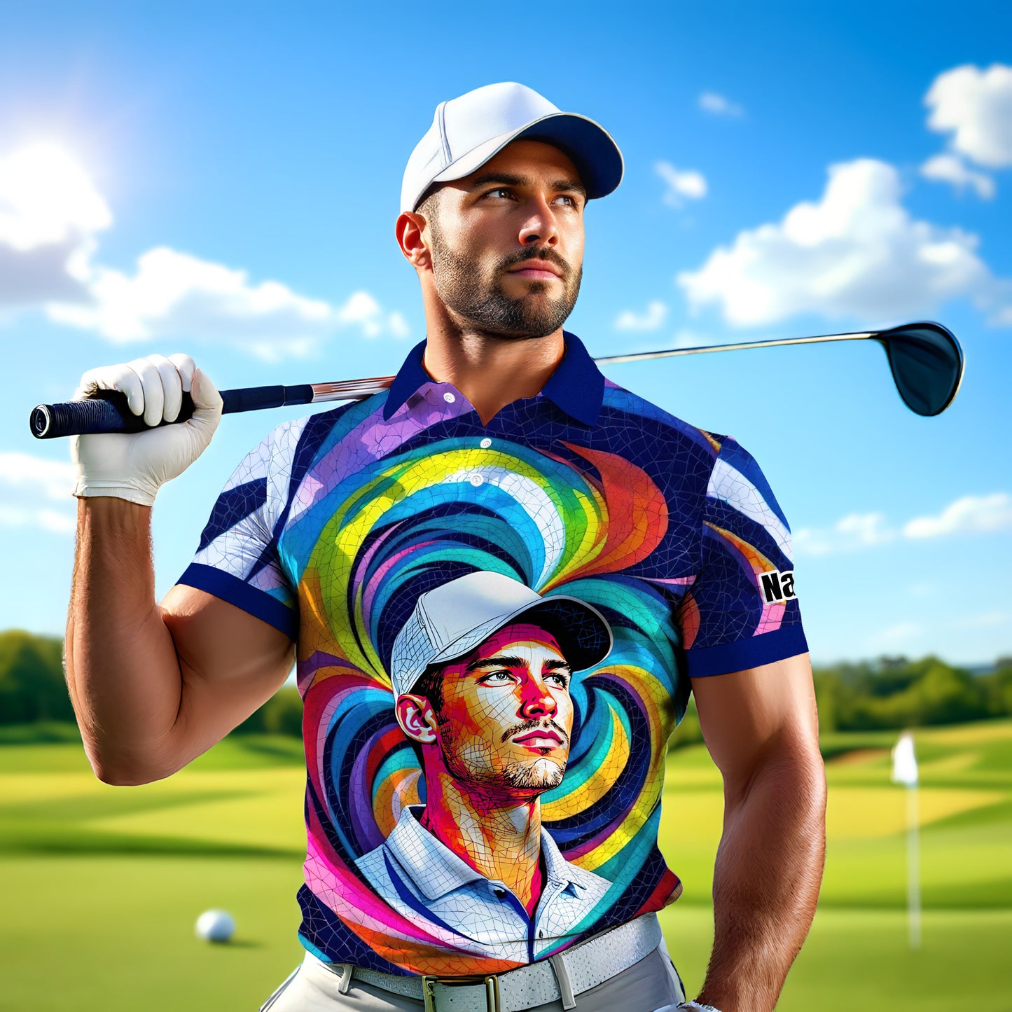 Personalized Mosaic Portrait Polo — Custom Face Mosaic Art Style Shirt Style 7
