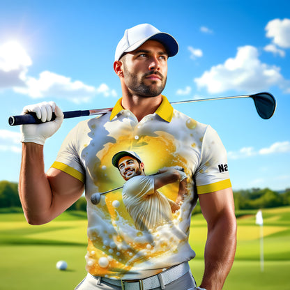 HomyGifts Men's Customized Face Artistic Golf Polo Shirt, Beer pattern Design, Special Gift for Beer & Golf Lovers, Summer Party Outfit, Unique Gift for Men Style 12