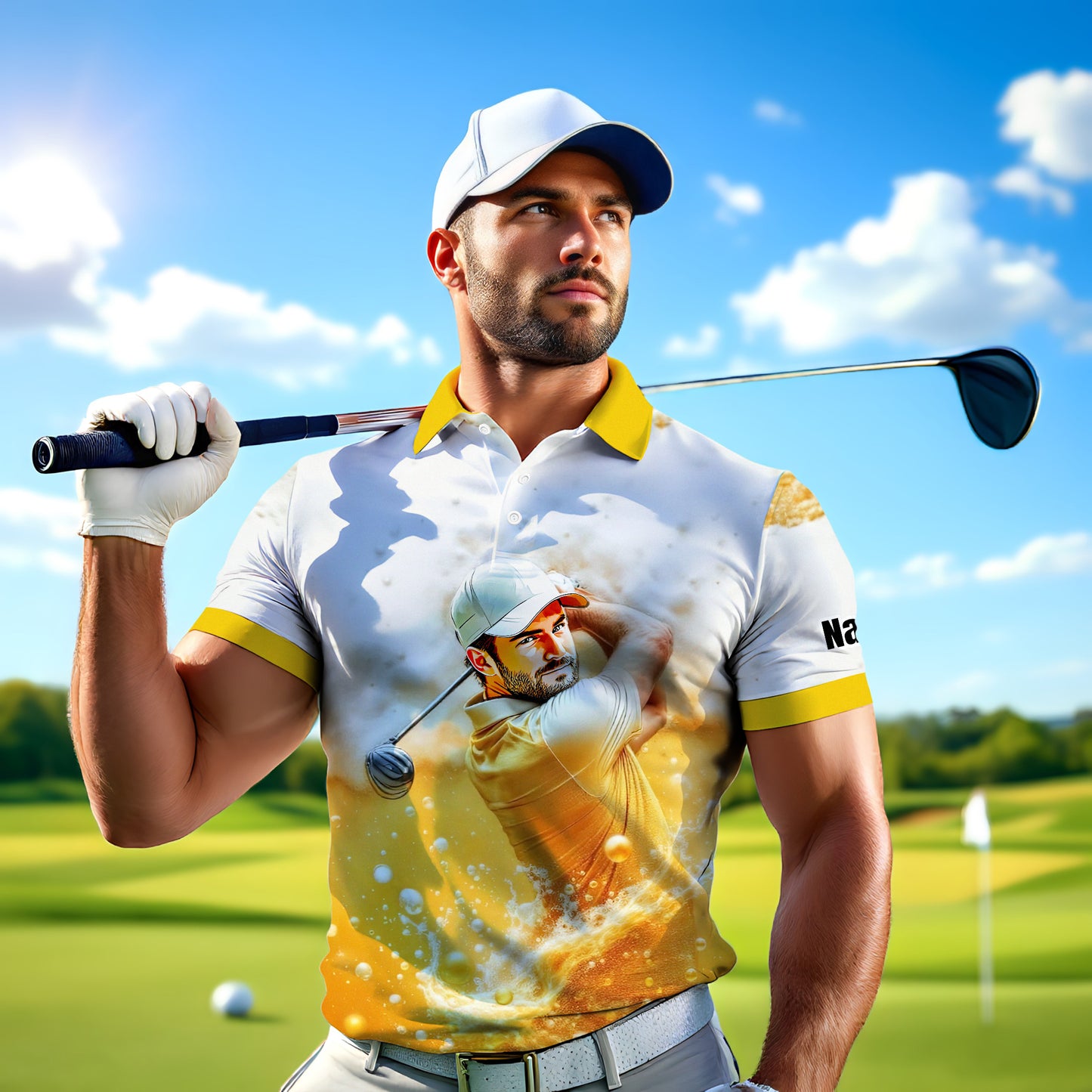 HomyGifts Men's Customized Face Artistic Golf Polo Shirt, Beer pattern Design, Special Gift for Beer & Golf Lovers, Summer Party Outfit, Unique Gift for Men Style 13