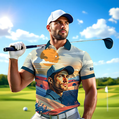 Custom Vintage Americana Golf Polo with Your Face - Retro Personalized Gift for Men Style 4