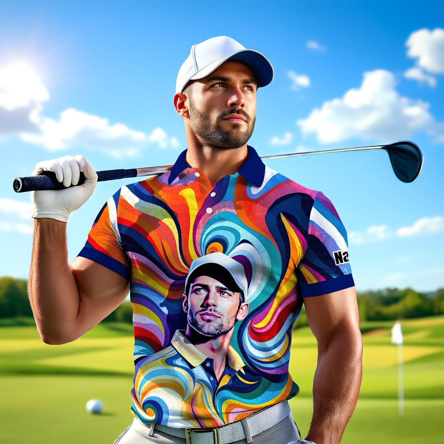 Personalized Mosaic Portrait Polo — Custom Face Mosaic Art Style Shirt Style 4