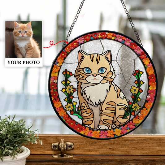 Custom Pet Portrait Sun Catcher,Personalized Glass Suncatcher Pet Memorial Gift,Pet Lovers Keepsake, Handcrafted Remembrance Art for Dog Cat
