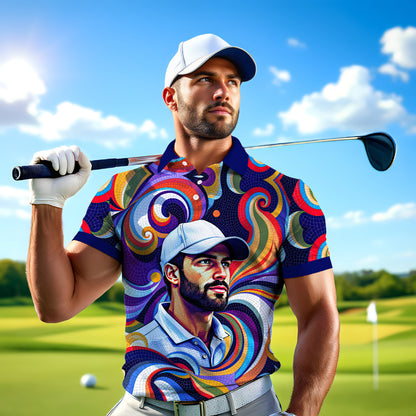 HomyGifts Men's Customized Face Artistic Golf Polo Shirt, Mosaic Art Style, Unique Personalized Golf Polo For Men Style 3