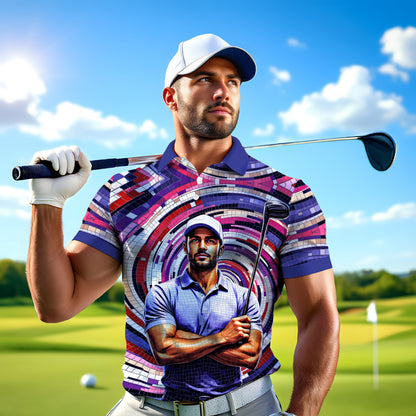 Men's Custom Face Artistic Golf Polo Shirt, Mosaic Art Style, Unique Personalized Golf Polo For Men Style 8