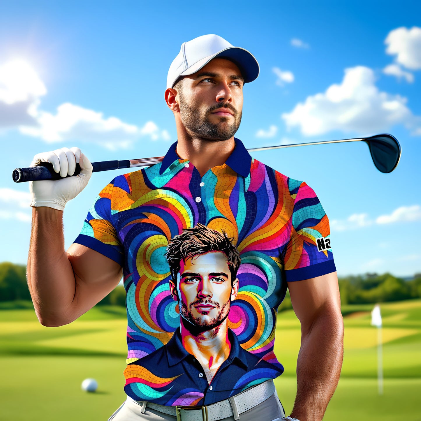 Personalized Mosaic Portrait Polo — Custom Face Mosaic Art Style Shirt Style 10