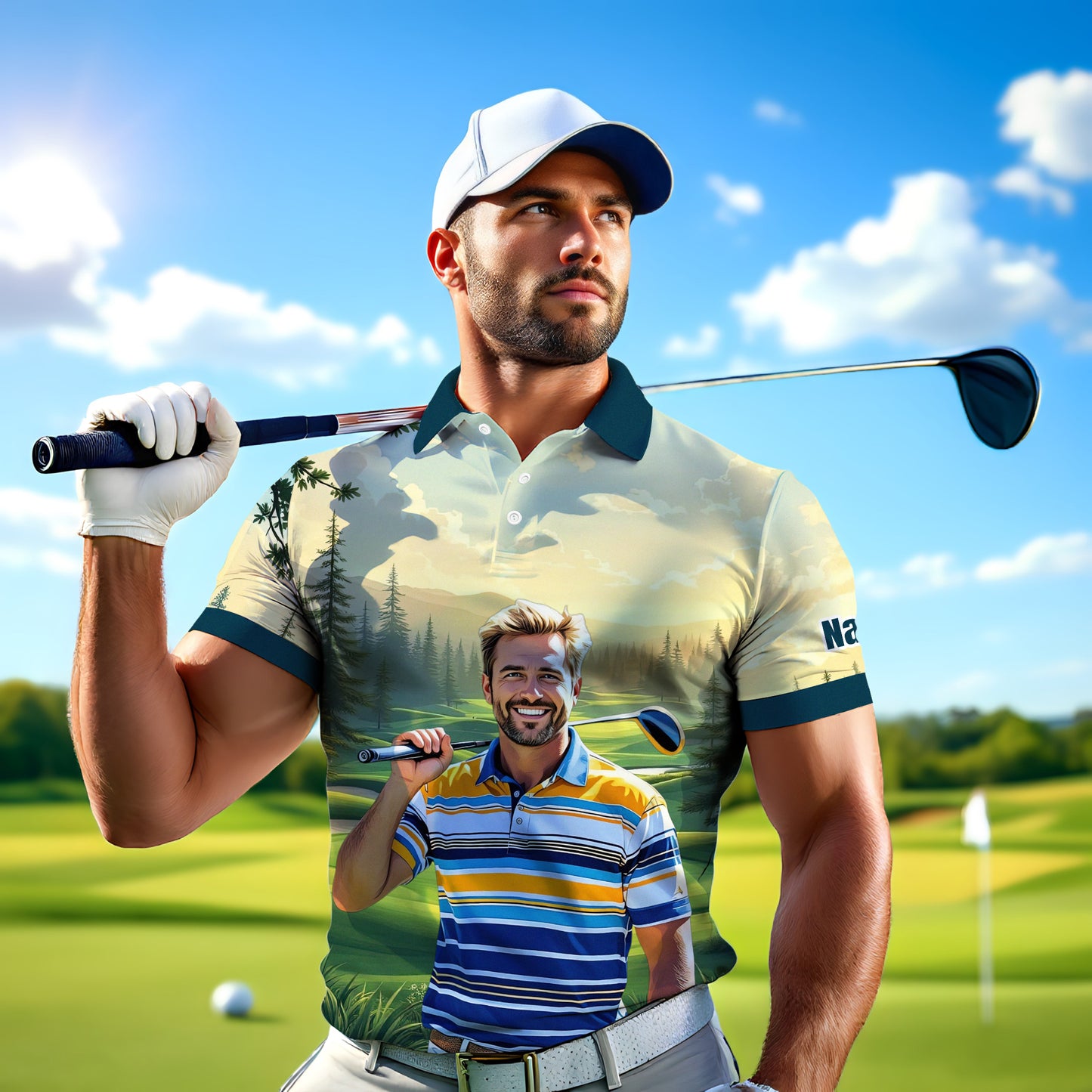 Custom Vintage Americana Golf Polo with Your Face - Retro Personalized Gift for Men Style 11