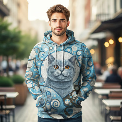 Custom Cat Mosaic Art Hoodie – Personalized Pet Photo Hoodie, Custom Pet Portrait Sweater, Gift for Cat Lovers, Custom Cat Clothing Style 4
