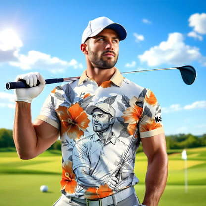 Custom Face Tropical Floral Polo Shirt – Personalized Summer Shirt, Fun Beach Vacation Gift, Unique Tropical Party Outfit Style 5