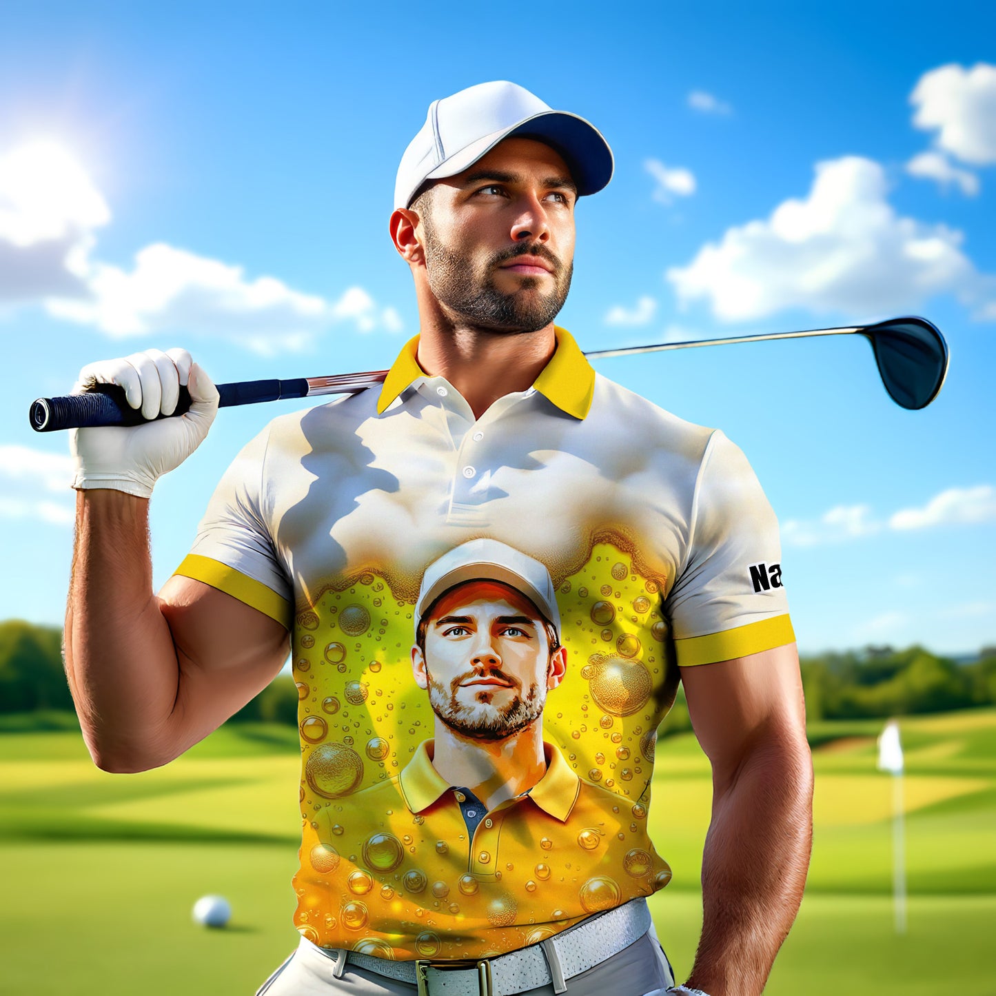 Custom Beer Polo Shirt with Face – Funny Personalized Polo for Beer Lovers, Summer Party Outfit, Unique Gift for Men
