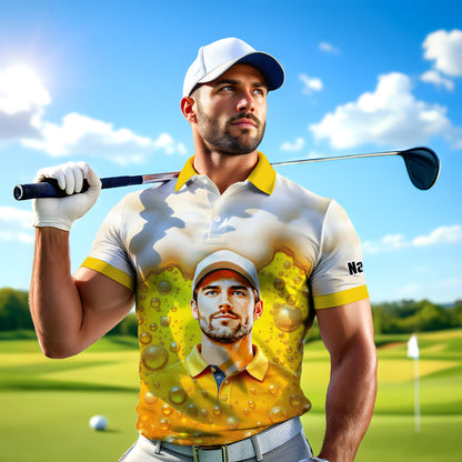 Custom Beer Polo Shirt with Face – Funny Personalized Polo for Beer Lovers, Summer Party Outfit, Unique Gift for Men
