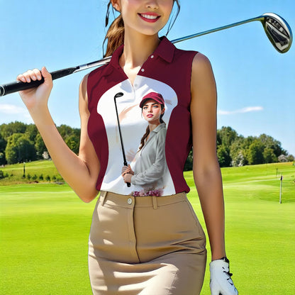 Golf & Wine Kind of Women's Custom Sleeveless Golf Polo Shirt - Stylish Golf Apparel for Women Style 12
